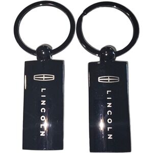 Pair of Lincoln Logo Metal Keychains Black Chrome Automotive Key Fobs 2 Pack
